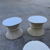 1970s McGuire White Wheat Side Tables - a Pair