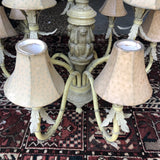1970s Off White Large Chandelier with Printed Shades - FREE SHIPPING!