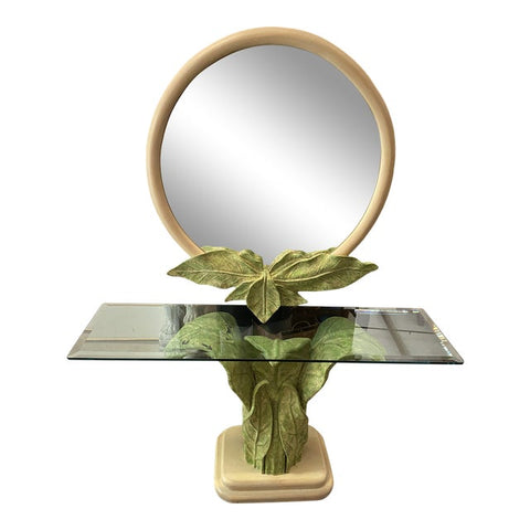 1970s Serge Roche Style Leaf Console and Mirror