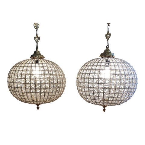 1970s Sphere Crystal Chandeliers - a Pair - FREE SHIPPING!