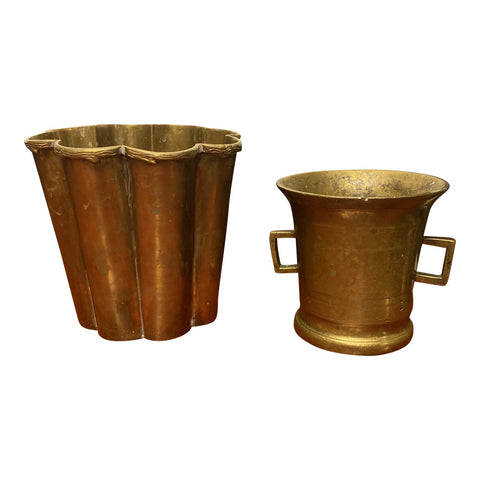 vintage brass plant pots 1970s Vintage Brass Planters - a Pair