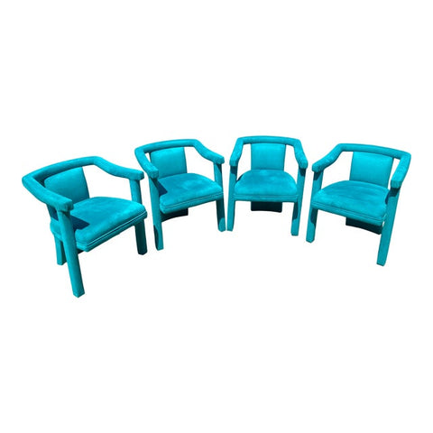 1970s Vintage Sculptural Blue Velvet Chairs - Set of 4