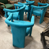 1970s Vintage Sculptural Blue Velvet Chairs - Set of 4