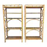 1970s Vintage Wood Bamboo Matching Bookcases / Shelving - Pair of 2 - FREE SHIPPING!