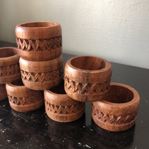 1970s Vintage Wooden Napkin Rings - Set of 8 - FREE SHIPPING