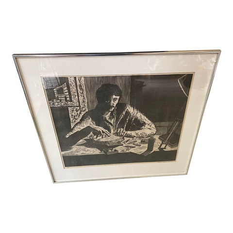 1971 "Self Portrait With Tools" Woodcut Print, Framed