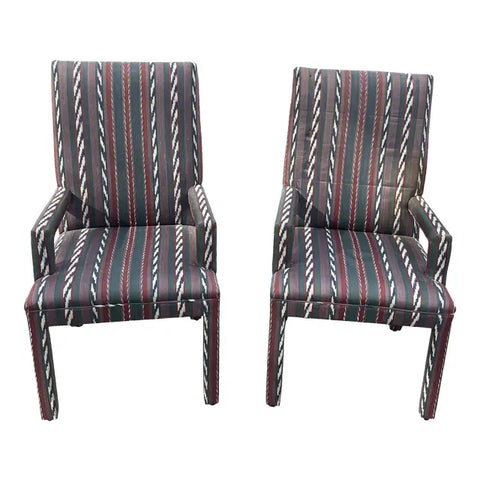1980s Upholstered Parsons Chairs - a Pair