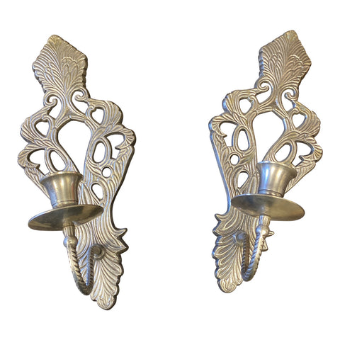 1990s Silver Acanthus Detail Candleholder Sconces - a Pair - FREE SHIPPING!