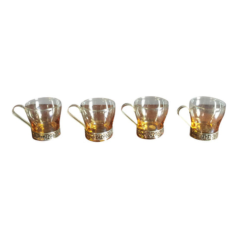 Amber Colored Greek Key Coffee Cups - Set of 4 - FREE SHIPPING!