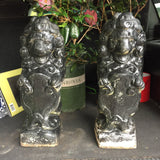 Antique Black Stone Lion Foo Dogs - A Pair - FREE SHIPPING!