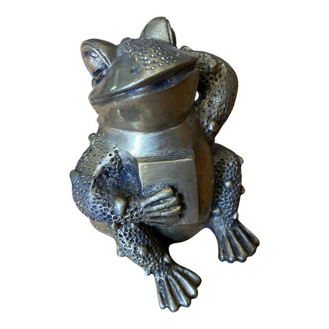 Brass Heavy Frog With Book Figurine - FREE SHIPPING!