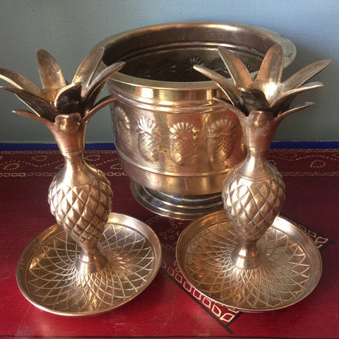 pineapple planter gold Brass Pineapple Trio of Planter and Candleholders - Set of 3