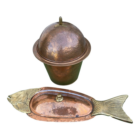 Copper and Brass Champagne Bucket With Oyster Fish Dish - Set of 2 - FREE SHIPPING!