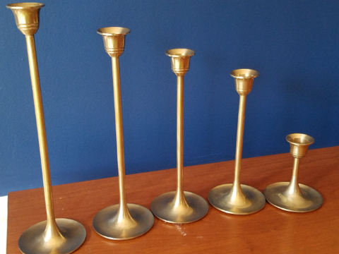 Vintage Brass Candlesticks - Set of 5 - FREE SHIPPING!