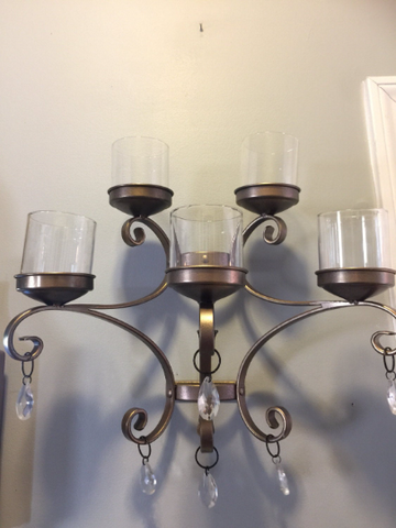 Large Iron Sconce with Crystal Details (five candle capability)