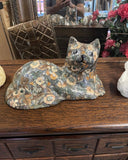 Vintage Floral Ceramic Cat Statue