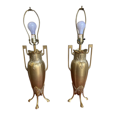 1970s Brass Lamps With Leaf Details - a Pair