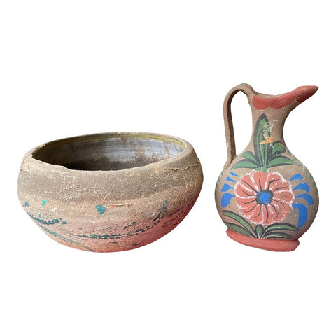 Mexican Style Pitcher and Bowl Set - 2 Pieces