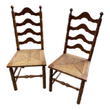 1970s Vintage Ladder Back Rush Seating Chairs - a Pair