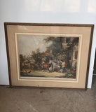 European Town Scene of Church and Home Signed Mezzotint