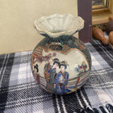 Chinoiserie Asian Vase With Ruffled Neck