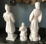 Chinoiserie Collection of Three White Ceramic Sculptures