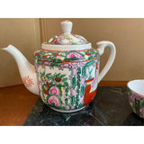 1970s Chinoiserie Tea Pot & Matching Cup Set- 5 Pieces