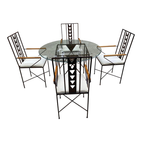 Vintage Mid-Century Modern Metal and Wooden Dining Set - 5 Pieces