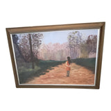 1970s Original Figurative Forest Landscape Oil Painting on Canvas, Framed