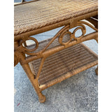 1980s Boho Chic Wicker Side Table With Scrolling Details