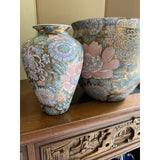 1970s Chinoiserie Pink & Teal Ceramic Vases- a Pair