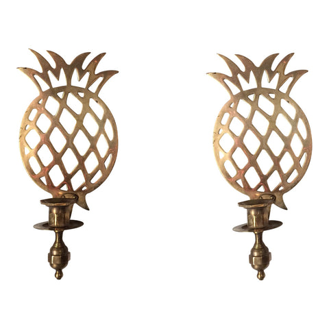 1970s Brass Pineapple Sconces - A Pair