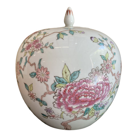 1970s Chinoiserie Floral Round Vase
