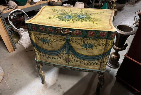 Blue Mid Century Chest on Feet With a Astonishing Floral Garland Finish.