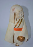 Gold and Orange Hand Painted Ceramic Kokeshi Doll