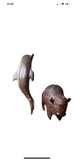 Pair of sculptures ox and dolphin