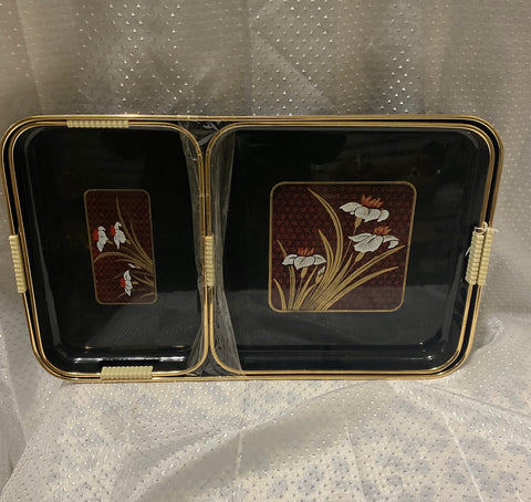 1970s Black Asian Lacquerware Serving Tray