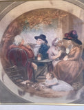 Antique Aquatint of a Family at the Table