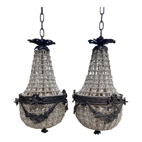 1970s Petite Charcoal Grey Chandeliers - a Pair