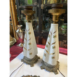 1950s Rococo Milk Glass Lamps - a Pair