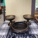 Cloisonné Matching Design Bowl and Pedestal Bowls - 3 Piece Set