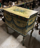 Blue Mid Century Chest on Feet With a Astonishing Floral Garland Finish.