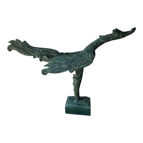 1970s Verdigris Wooden Bird Sculpture