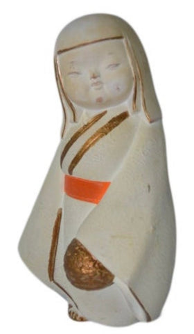 Gold and Orange Hand Painted Ceramic Kokeshi Doll