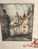 Watercolor Painting of Church and City Artist Signed in Pencil