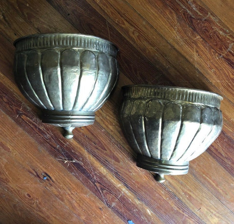 1970s Vintage Bohemian Reticulated Brass Planters** - a Pair