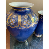 Bright Cobalt Blue Vase & Matching Jar With Gold Details- 2 Pieces
