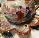 Chinoiserie Painted Teapot and Flower Plate