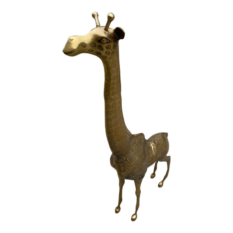 Large Mid Century Standing Brass Giraffe Sculpture