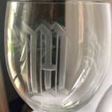 Monogram “M” Glass Decanter and Stemmed Cups - 6 Pieces - FREE SHIPPING!